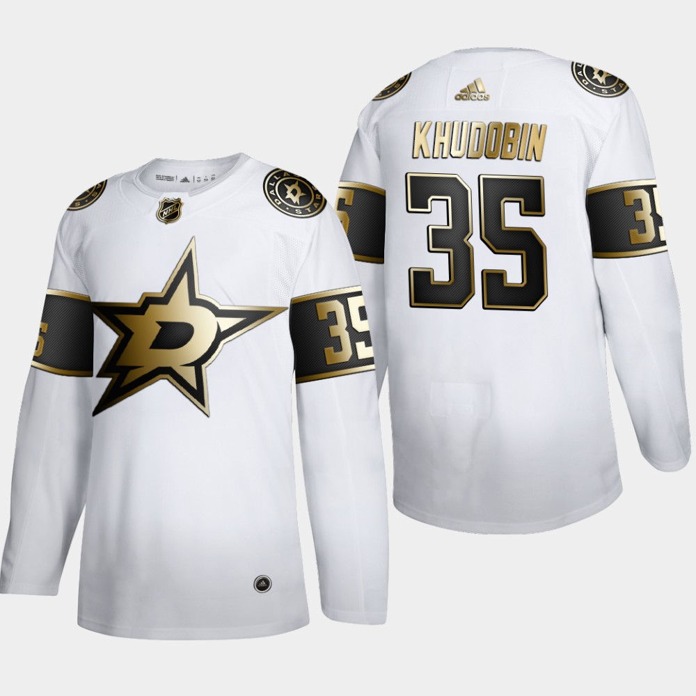 Dallas Stars #35 Anton Khudobin Men Adidas White Golden Edition Limited Stitched NHL Jersey